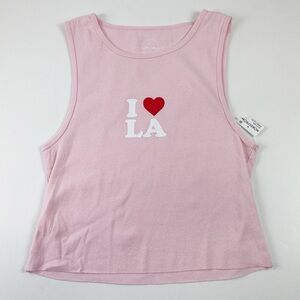 HiRes Tank Top Juniors XL Pink Sleeveless I Heart Love LA Cotton NWT NEW